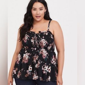 Torrid Black Floral Babydoll Tank